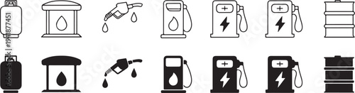fuel gas icons pump nozzle cylinder jerrycan oil drum vector set