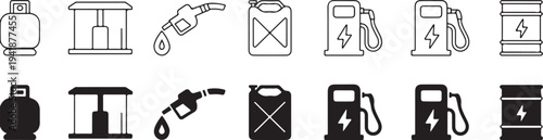 fuel energy icons gas cylinder nozzle pump jerrycan oil barrel