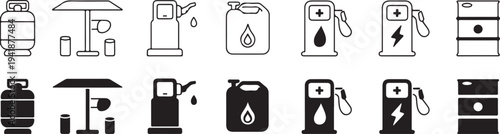 fuel vector icons gas pump nozzle jerrycan cylinder oil barrel