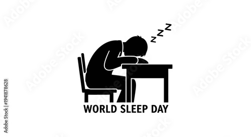 Vector illustration of a sleeping person at desk for World Sleep Day