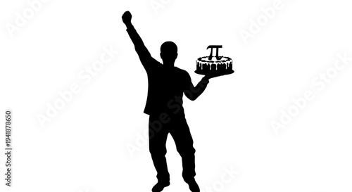 Black silhouette of man holding cake vector