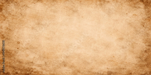 An antique brown parchment background features a stained and grungy vintage paper texture with a worn, aged surface perfect for retro blank page designs