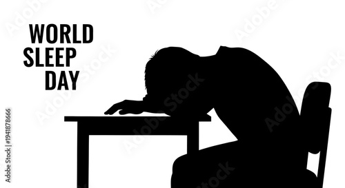 Vector illustration of a person sleeping at desk for World Sleep Day