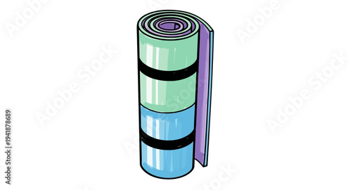 A rolled up yoga mat with colorful stripes
