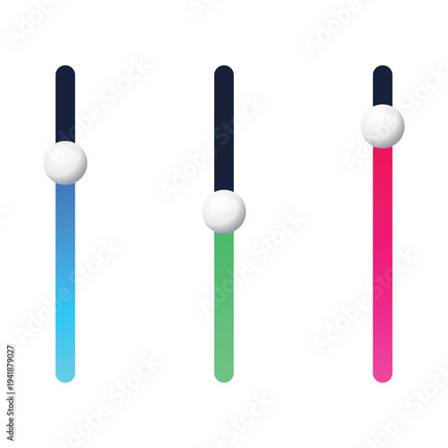 A colorful graphic design featuring three stylized objects with vibrant neon colors