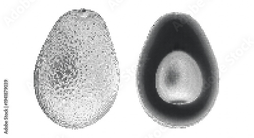 Oval shapes with intricate halftone patterns on a plain white background creating visually appealing designs