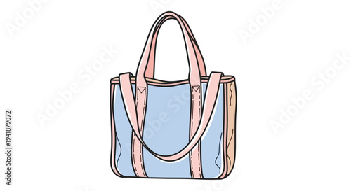 A beautiful blue handbag with pink handles and accents