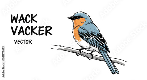 A colorful bird perched on a branch with a vector design