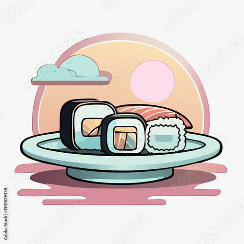 Sushi Rolls on a Plate.