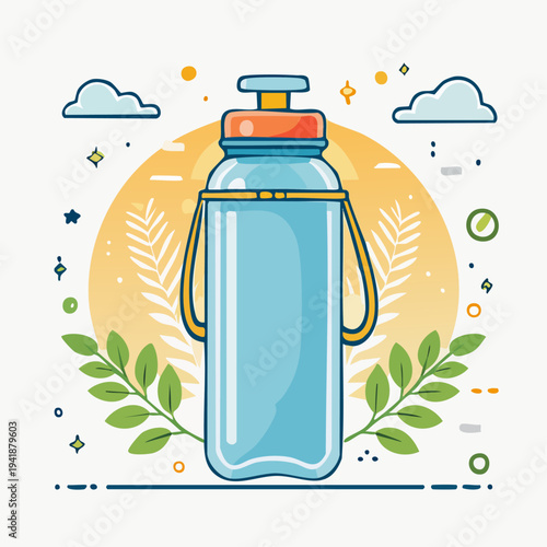 Colorful illustration of a water bottle.