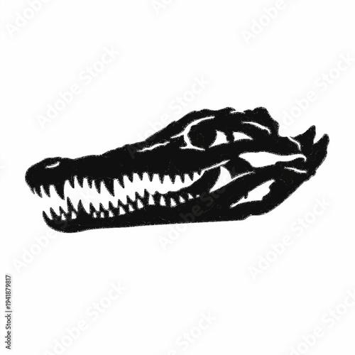 Minimalist Black Crocodile Skull Silhouette Isolated on a Clean White Background