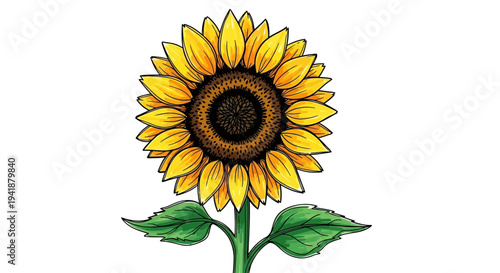 A vibrant and colorful illustration of a large sunflower