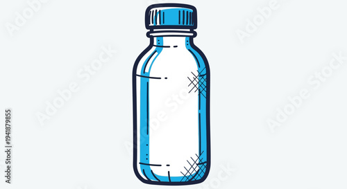 A clear plastic bottle with a blue cap on a white background