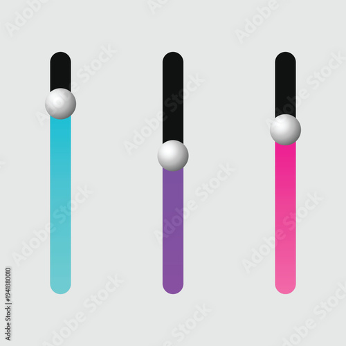A colorful graphic design featuring three vertical bars with different hues and a metallic sphere