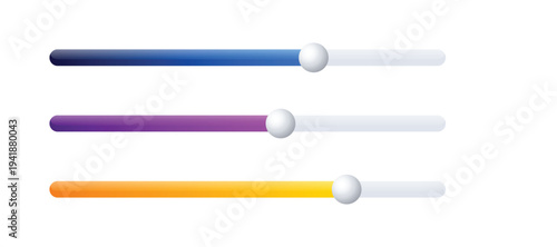 A colorful graphic design featuring three horizontal progress bars with vibrant gradients and white handles on a clean white background