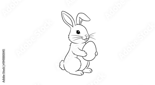 Cute rabbit holding Easter egg with big ears and whiskers