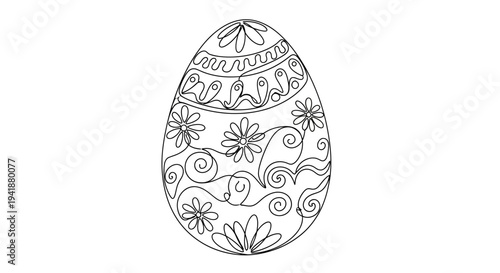 Elegant Easter egg with intricate floral designs and swirls