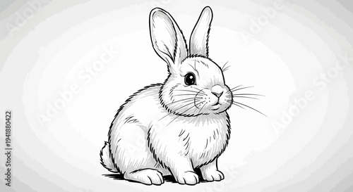 A cute rabbit sitting on a plain background in a pencil drawing