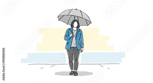 A woman stands alone holding an umbrella on a rainy day