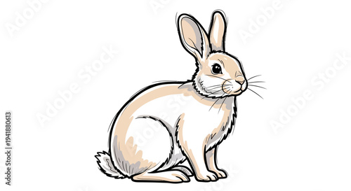 A cute cartoon rabbit sitting on a plain white background