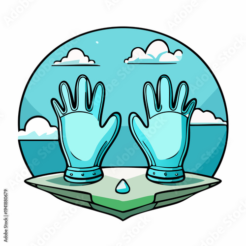 Cartoon Hands Wearing Blue Gloves Illustration.