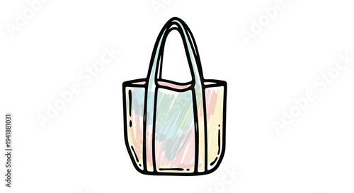 A colorful illustration of a stylish tote bag on a white background