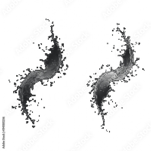 Abstract black and white splash design elements with halftone pattern perfect for graphic backgrounds or modern art projects with creative visual appeal always.