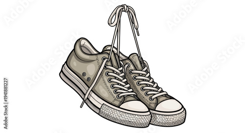 An illustration of a pair of sneakers with untied laces