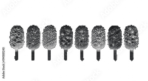 A row of table tennis paddles displayed horizontally against a clean white background showcasing their design and texture