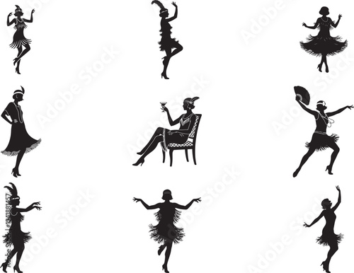 1920s Flapper Woman Dancing Silhouette