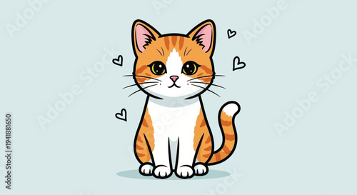 A cute cartoon cat with hearts around it