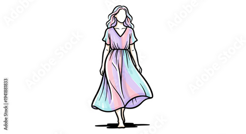 A woman in a beautiful dress walking alone