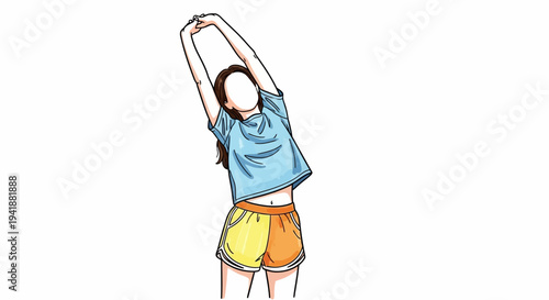 A woman stretching her arms up in a fitness pose
