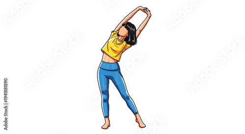 A woman in a yoga pose with her arms raised