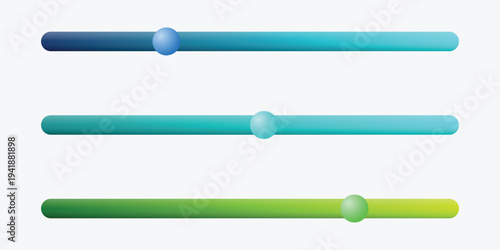 A colorful graphic design featuring three horizontal gradient bars with sliders on a white background