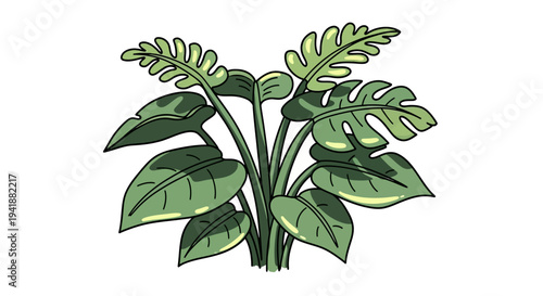 A vibrant illustration of a lush green plant with large leaves