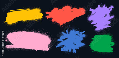 Funky colorful squiggly spray paint brush strokes set with graffiti, punk style lines. Curly strokes, ink splatters, paint drips create dynamic street art elements. Urban poster, cover, stickers, edgy