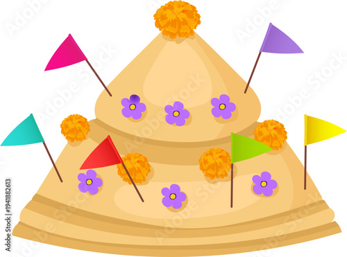 Celebration Sand Pagoda Clipart with Pennant Flag Details