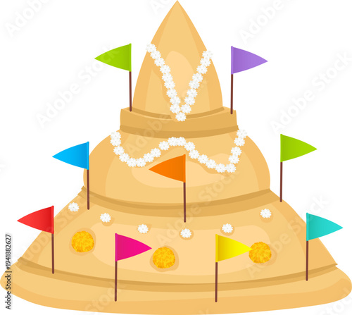 Tiered Sand Pagoda Illustration for Thai Festival Decoration