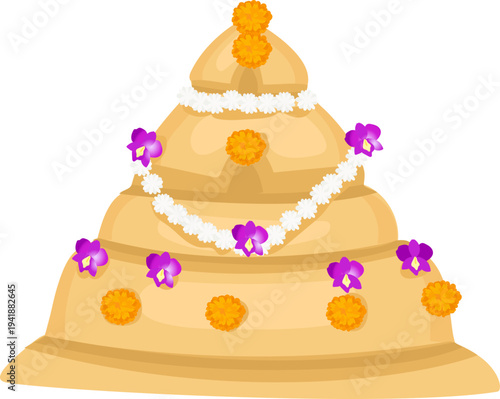 Sand Pagoda with Floral Garland for Songkran Holiday Graphic