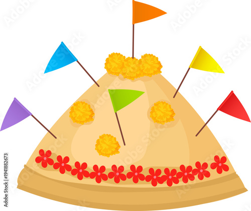 Sand Pagoda with Flowers and Flags for Thai Festival Artwork