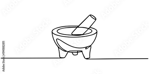 continuous one line drawing Vector illustration of a mortar and pestle
