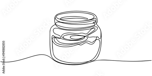 continuous one line drawing Vector line drawing of a glass jar with a spoon