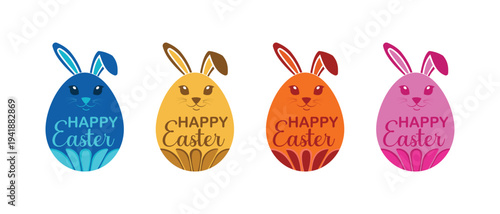 Easter bunny with eggs. Easter egg icon. Vector set of easter eggs, silhouette. Set of easter bunny. Easter day element set. Vector illustration of egg.