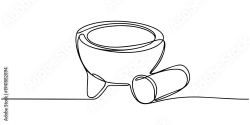 continuous one line drawing Vector line art mortar and pestle icon