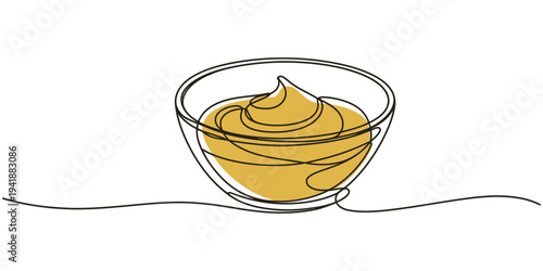 continuous one line drawing Vector illustration of a bowl of mustard