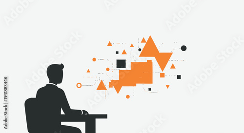 Vector illustration of man thinking with geometric shapes