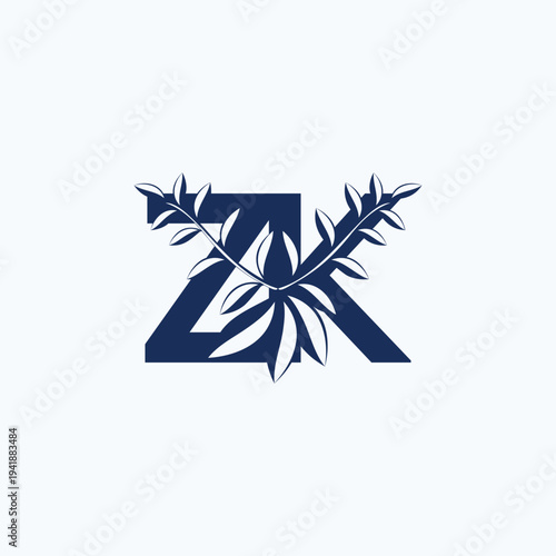 Professional ZK KZ Leaf Initial Monogram Letter Logo Design