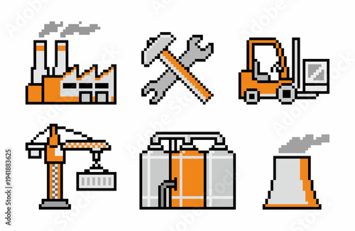 Pixel Art Industrial Icons Set