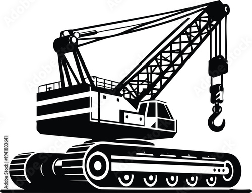 Heavy duty crawler crane industrial construction equipment vector illustration isolated on white background for engineering and building projects